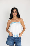White and Blue Crop Top